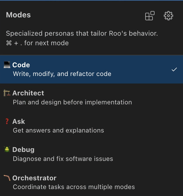 Enhanced mode selector interface showing improved highlighting and descriptive text for better user experience