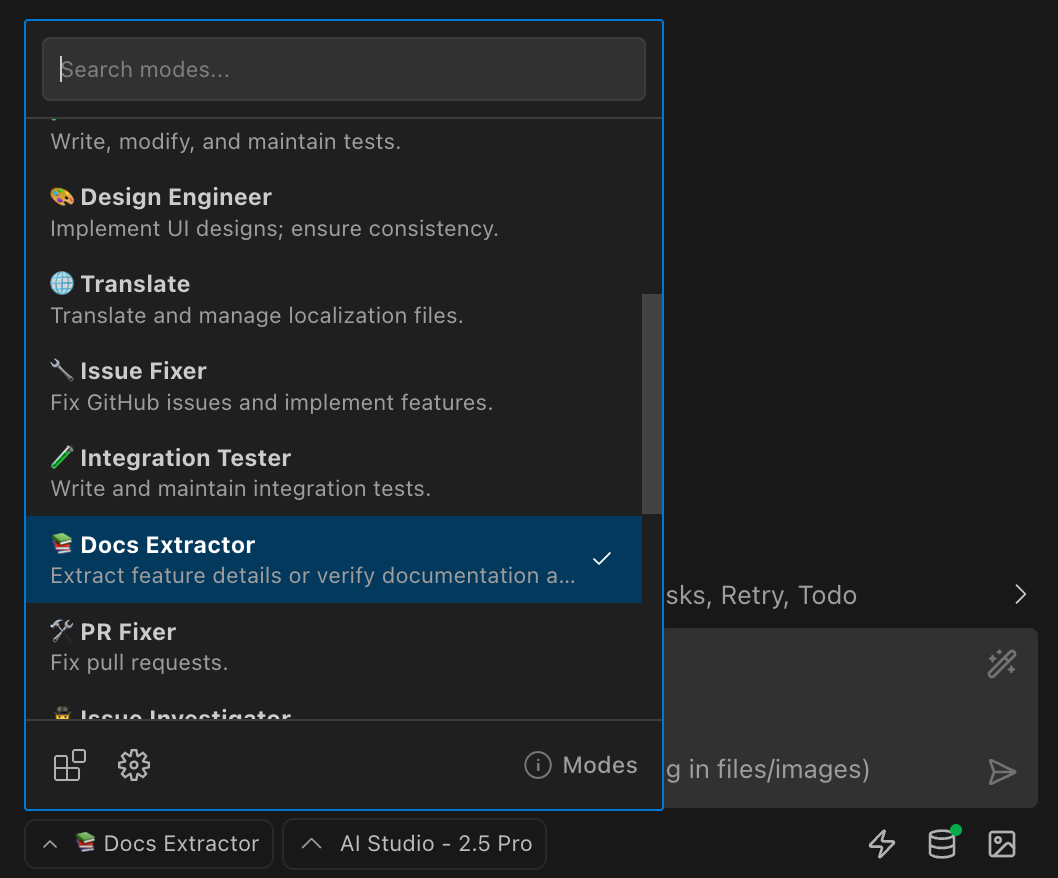 Mode Selector Popover with Search
